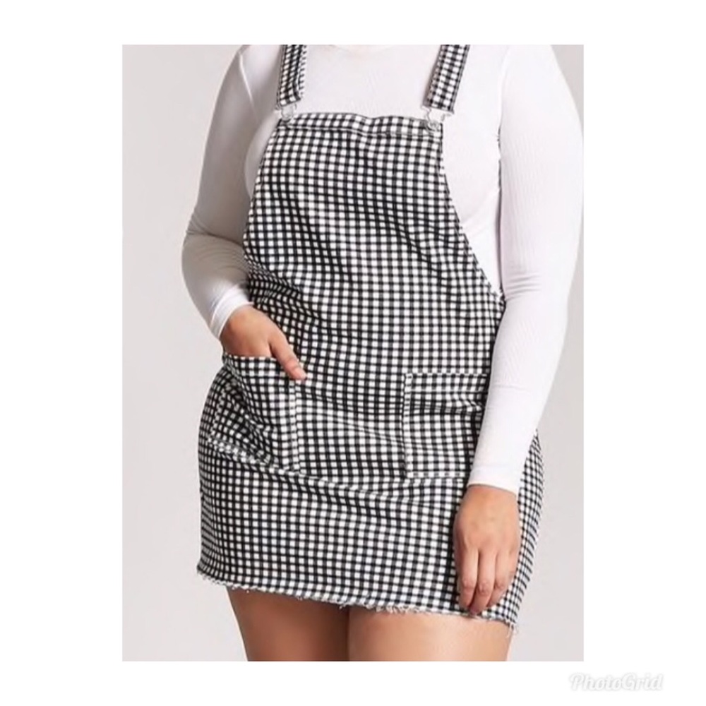 Forever 21 black and white checkered overall dress - Picture 1 of 8